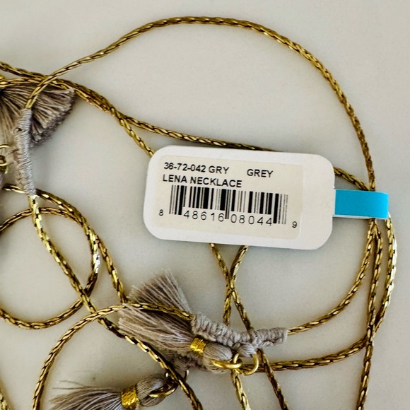 Anthropologie SHIRALEAH Lena Long Tassel Boho Wrap Necklace, Grey & Gold - Picture 10 of 12